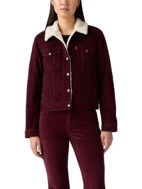 NWT Levi's Strauss & Co. Corduroy Sherpa-Lined Trucker Jacket Burgundy Women's M